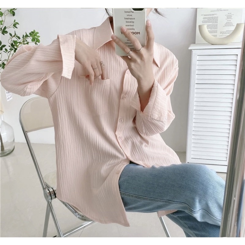 Áo sơ mi trơn tay dài cơ bản màu pastel ngọt ngào freesize FIORI STORE 383