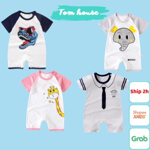 Bộ Liền Thân Đùi Cotton Hè Xuất Nhật Bodysuit cộc tay Cho Bé Trai Bé Gái Sơ Sinh - 22BDDU