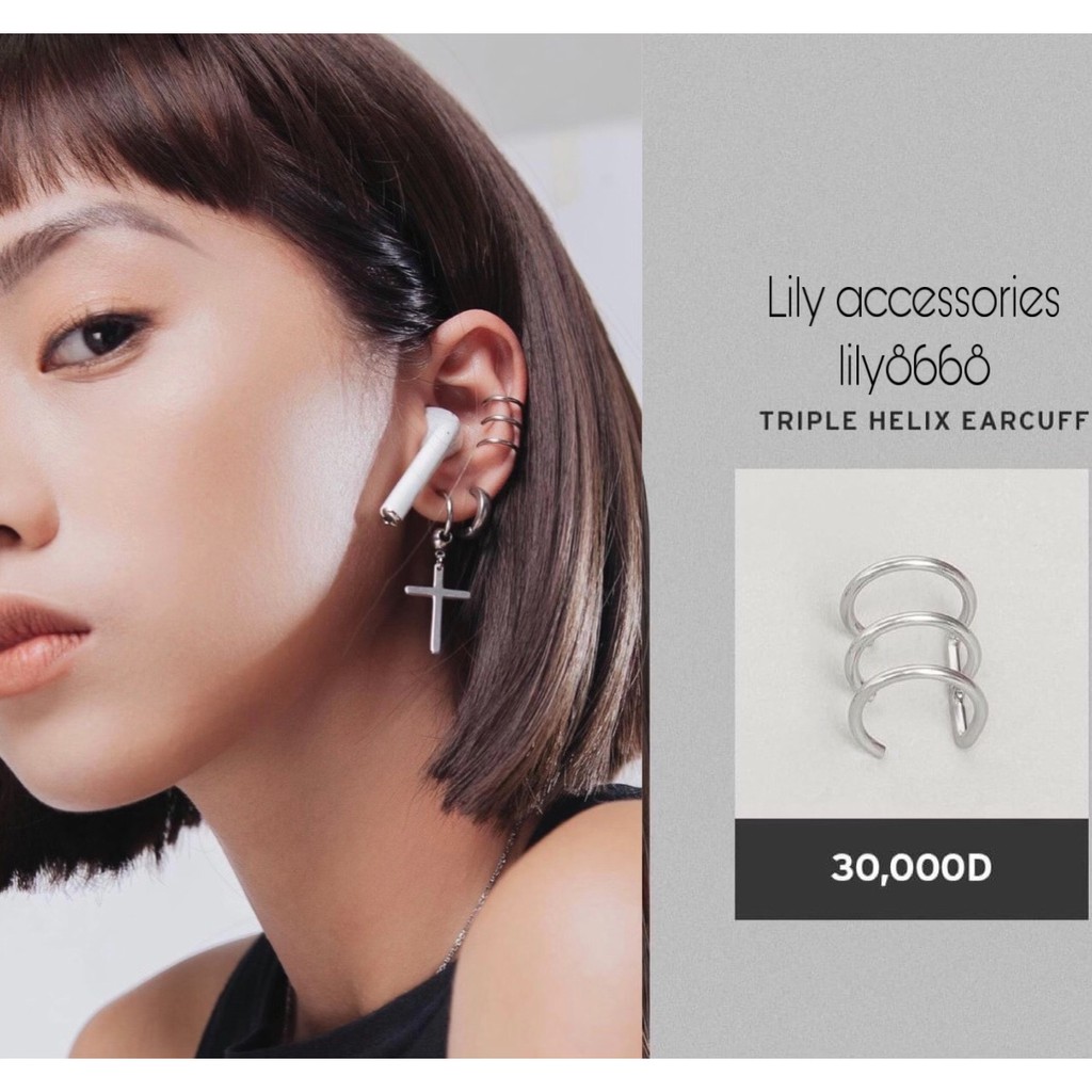 Triple Helix Ear Cuff kẹp tai titan 3 thanh không cần xỏ lỗ không gỉ không đen cho nam nữ Unisex