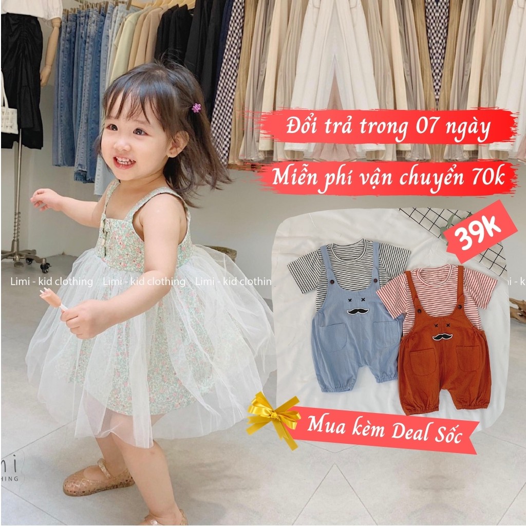 Váy 2 dây hoa nhí mix voan bồng điệu đà cho bé gái 1-5 tuổi LIMI TBKV39