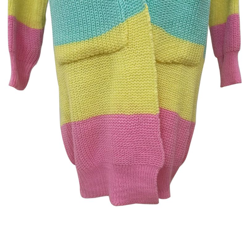 Áo Khoác Cardigan Dài Tay Phối Sọc Cầu Vồng Plus Size Thời Trang Mùa Thu Dành Cho Nữ