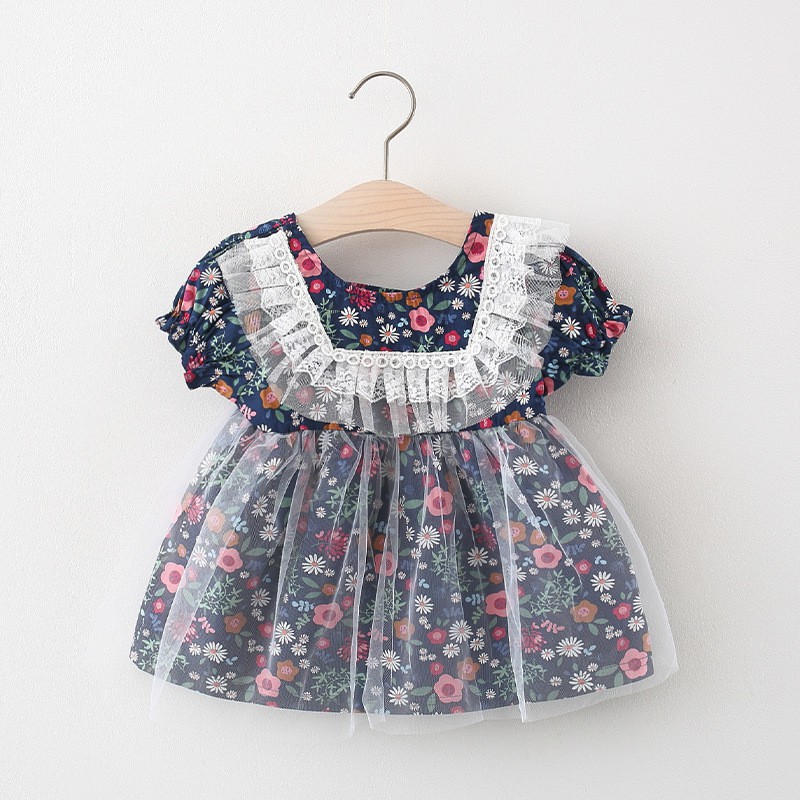 Váy bé gái cổ ren tà voan size từ 1 - 4 tuổi MINTSCLOSET Mint's Closet - v568