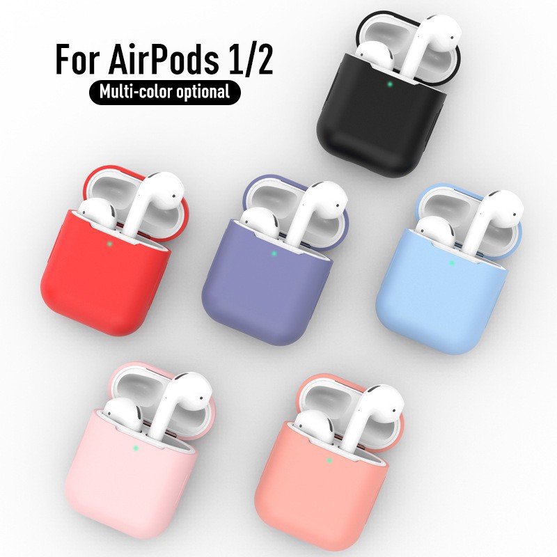 Vỏ Bảo Vệ Hộp Sạc Tai Nghe Không Dây Airpods 1/2/i12 Màu Trơn Xinh Xắn Có Móc Khóa Tiện Lợi