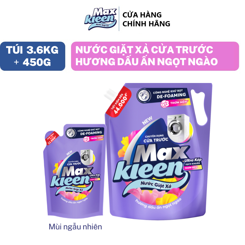 Túi Nước Giặt Xả MaxKleen chuyên dụng Cửa Trước 3.6kg  Tặng thêm Túi 450G mùi ngẫu nhiên