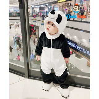 Bộ đồ mùa đông cho bé gái bé trai sơ sinh hình Gấu Panda chất liệu lông cừu cho bé từ 4-17kg