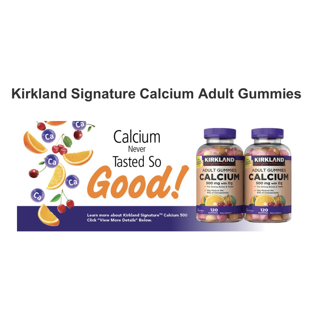 Kẹo Dẻo Bổ Sung Canxi Kirkland Adult Gummies Calcium 500 mg D3 x 2 Hộp