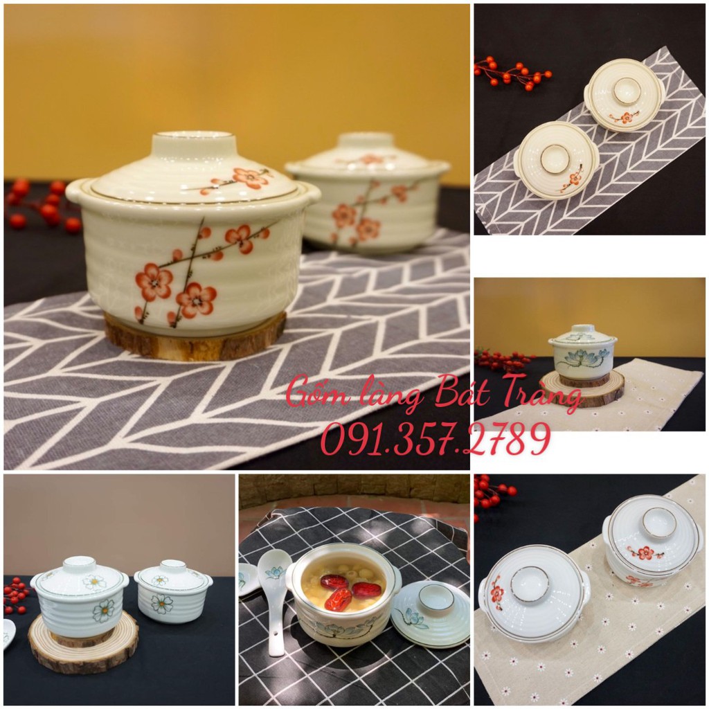 Bát nắp - Thố chưng yến dung tích 300ml gốm sứ Hiền Anh Bát Tràng