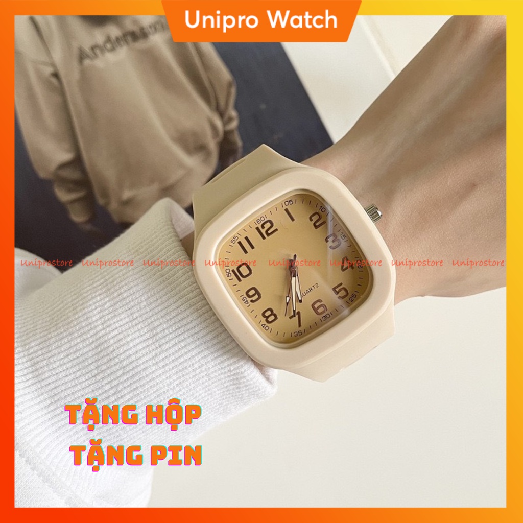 Đồng hồ nam nữ Rous dây nhựa mặt vuông size 35mm kiểu dáng trendy nhiều màu giá rẻ