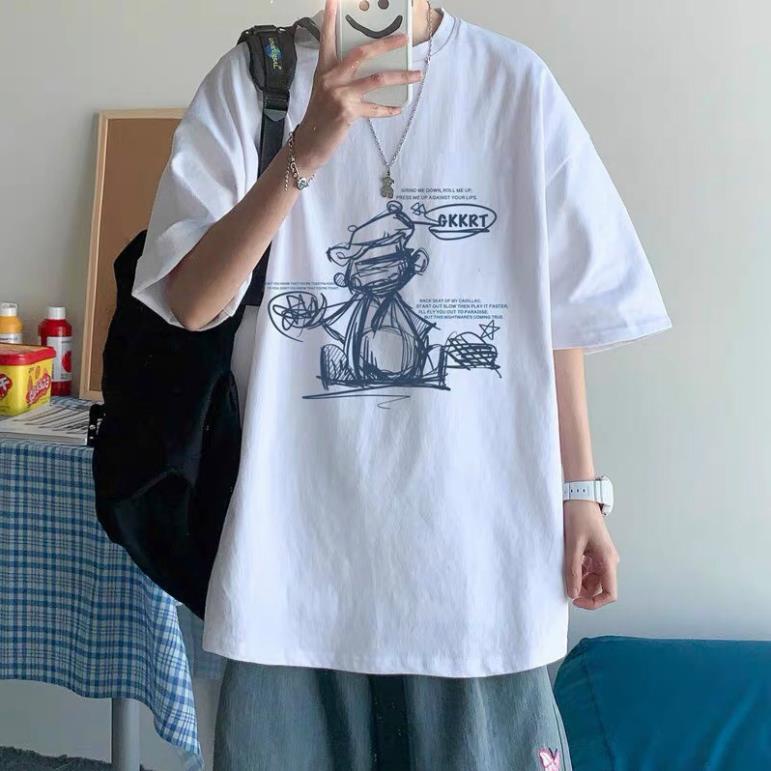 Áo thun cotton cổ tròn nam form rộng tay lỡ OKKRT Unisex cotton co dãn mặc mùa hè thoáng mát | BigBuy360 - bigbuy360.vn