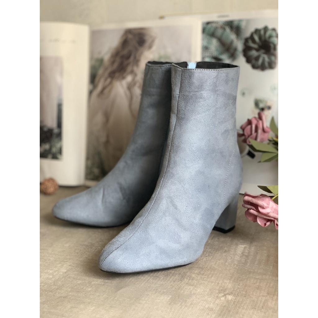Giày boot nữ cổ cao gót vuông da lộn  - Boot cao gót 5cm - Linus LN314