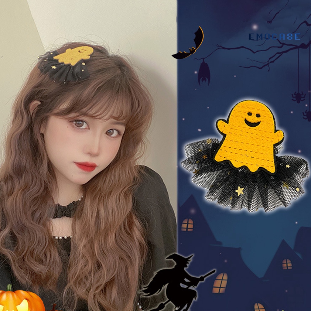 Ny-h Kẹp Tóc Trang Trí Hình Bí Ngô Hoạt Hình Bắt Mắt Phối Lưới Có Thể Tái Sử Dụng Trang Trí Lễ Hội Halloween