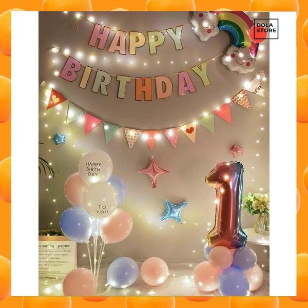 Banner chữ Happy Birthday ngũ sắc pastel trang trí tiệc sinh nhật