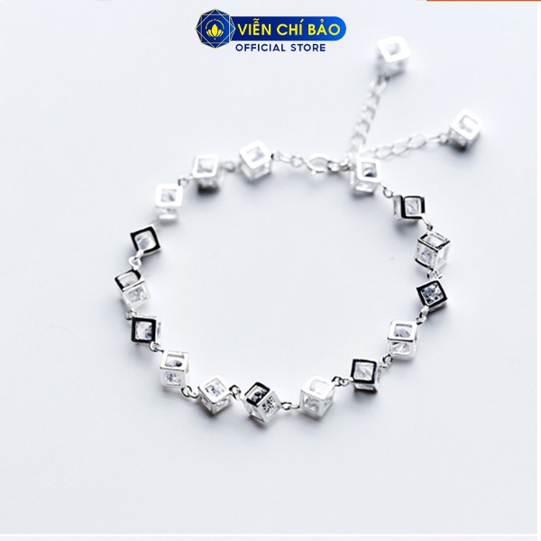 Lắc tay bạc nữ họa tiết lập phương đính đá trắng trẻ trung bạc 92 thời trang phụ kiện trang sức nữ Viễn Chí Bảo L400525