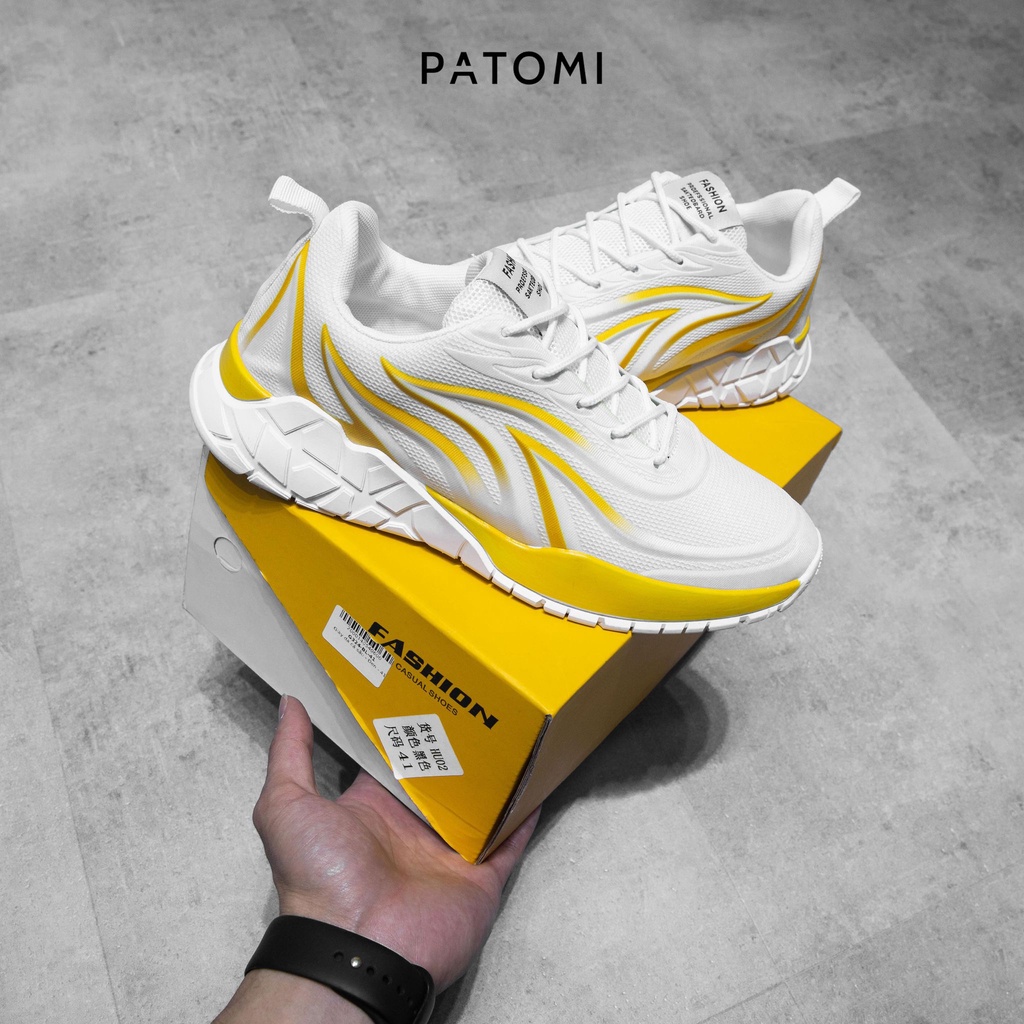 Giày thể thao nam trắng hình lửa vàng chính hãng Thời trang PATOMI, giày sneacker nam tăng chiều cao cho nam-G226