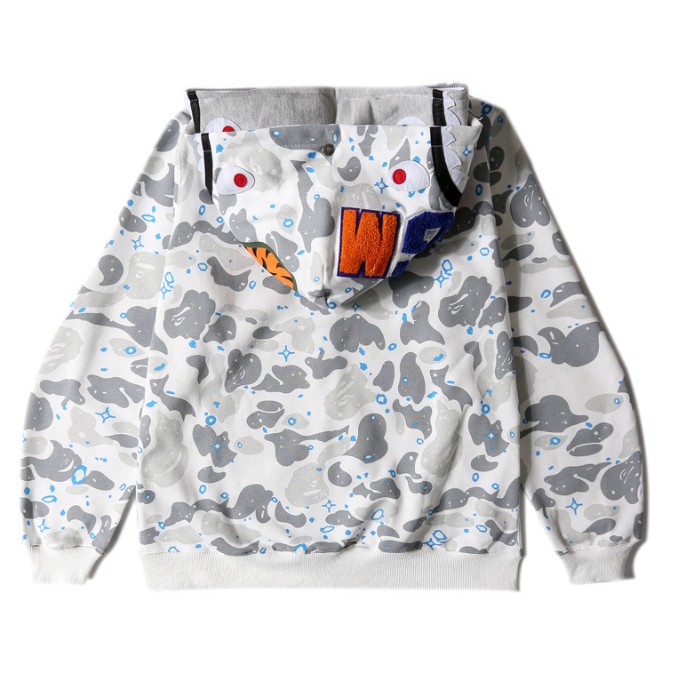 【Quick Shipment】【In Stock】New Bape X Undefeated Shark Camouflage Hoodie Double cap Jacket Men Women Casual Sweater Luminous