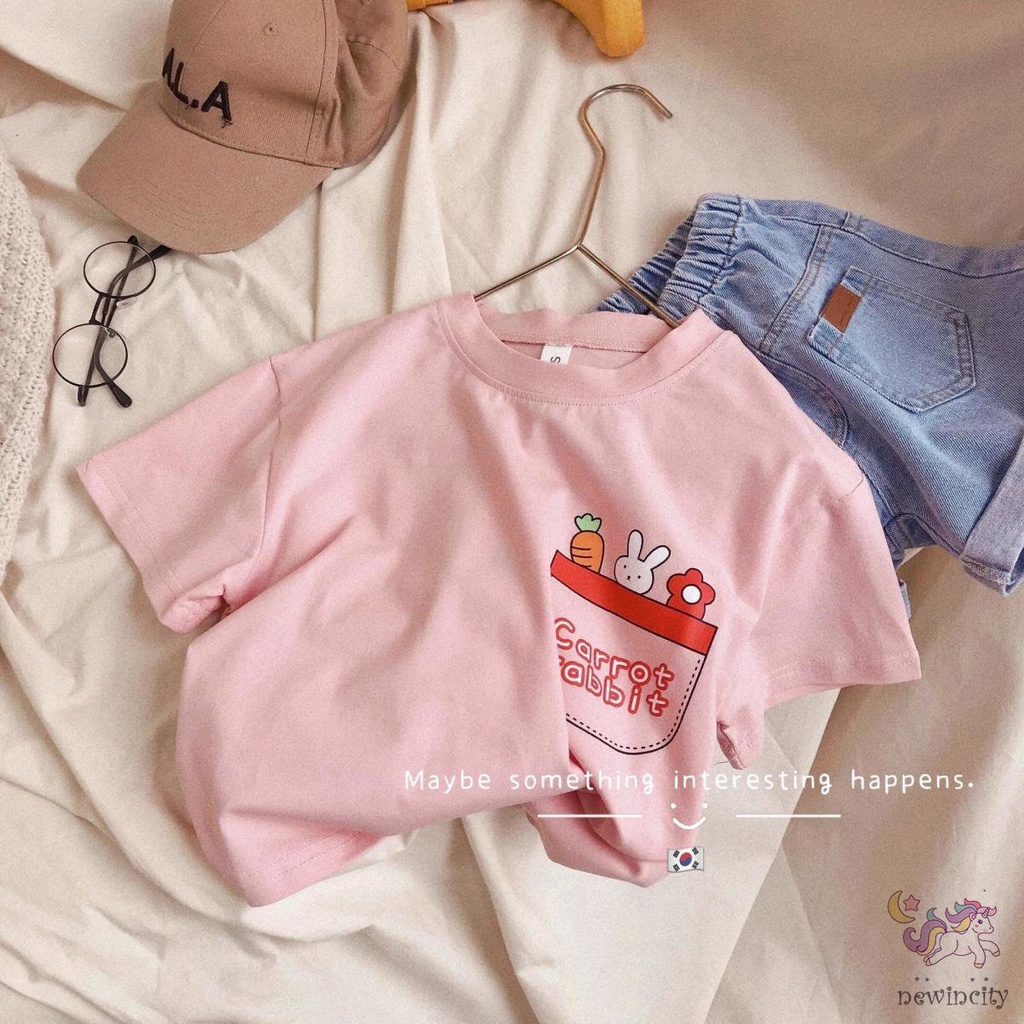 Áo Thun Tay Ngắn Cổ Tròn In Họa Tiết Hoạt Hình Phong Cách Hàn Quốc Cho Bé Gái