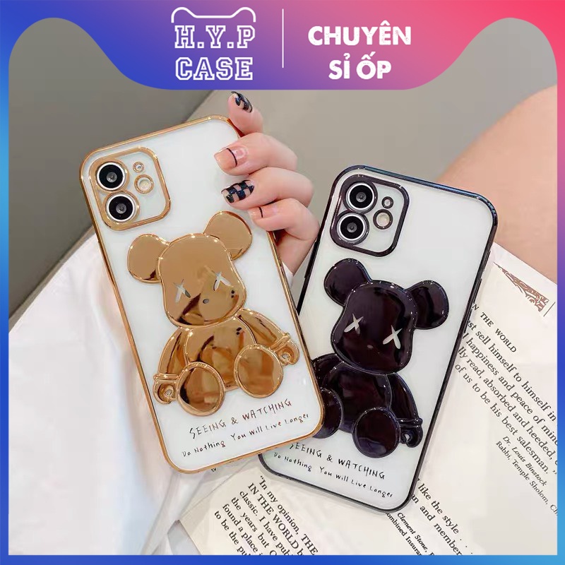 Ốp Lưng Iphone BEARBRICK Bóng Nổi 3D Viền Si Chống Bẩn Cạnh Vuông Màu Đen (02) | BigBuy360 - bigbuy360.vn