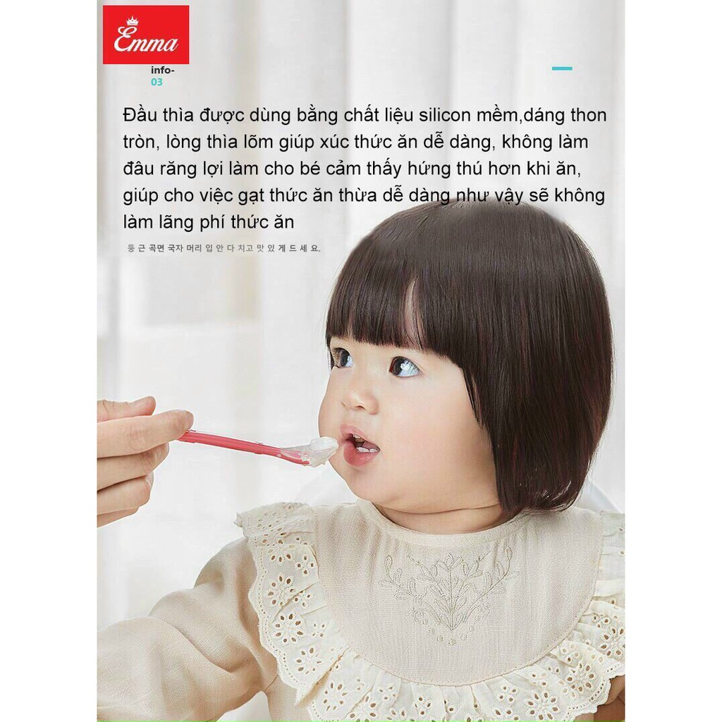 Bộ 2 muỗng/thìa mềm ăn dặm silicon Emma Kids Hàn Quốc cho bé