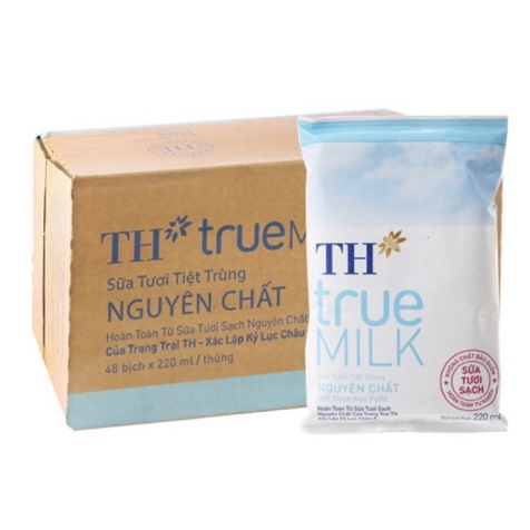 Sữa Tươi TH true milk nguyên chất (không đường) bịch 220ml-TH true Pure milk(Natural)
