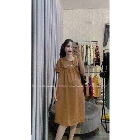 Váy Đầm Bầu Thời Trang Dáng Suông Chất Đũi Tay Ngắn Có Cổ Xinh VM052 tkutrang style - quần áo cho người có thai