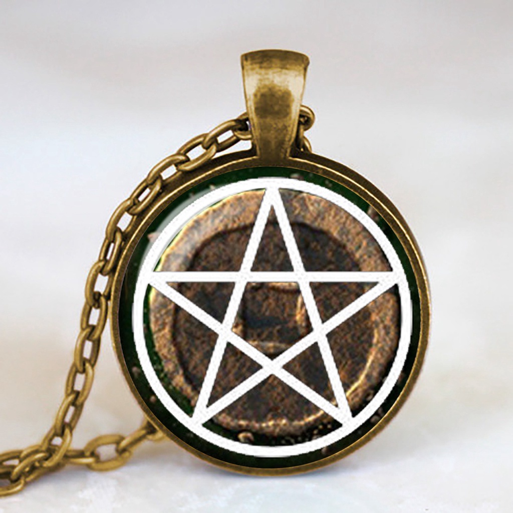 Occult Vòng cổ Mặt Kính Biểu Tượng Ngôi Sao Năm Cánh Ngược Hình Ngôi Sao Đảo Ngược Satanic