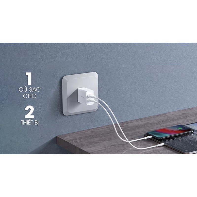 Giảm giá - Cốc sạc-Củ sạc nhanh BASEUS 2 cổng USB 10.5W cho IPad iPhone 11 Pro X 8 7 Plus Xs Max Samsung Xiaomi