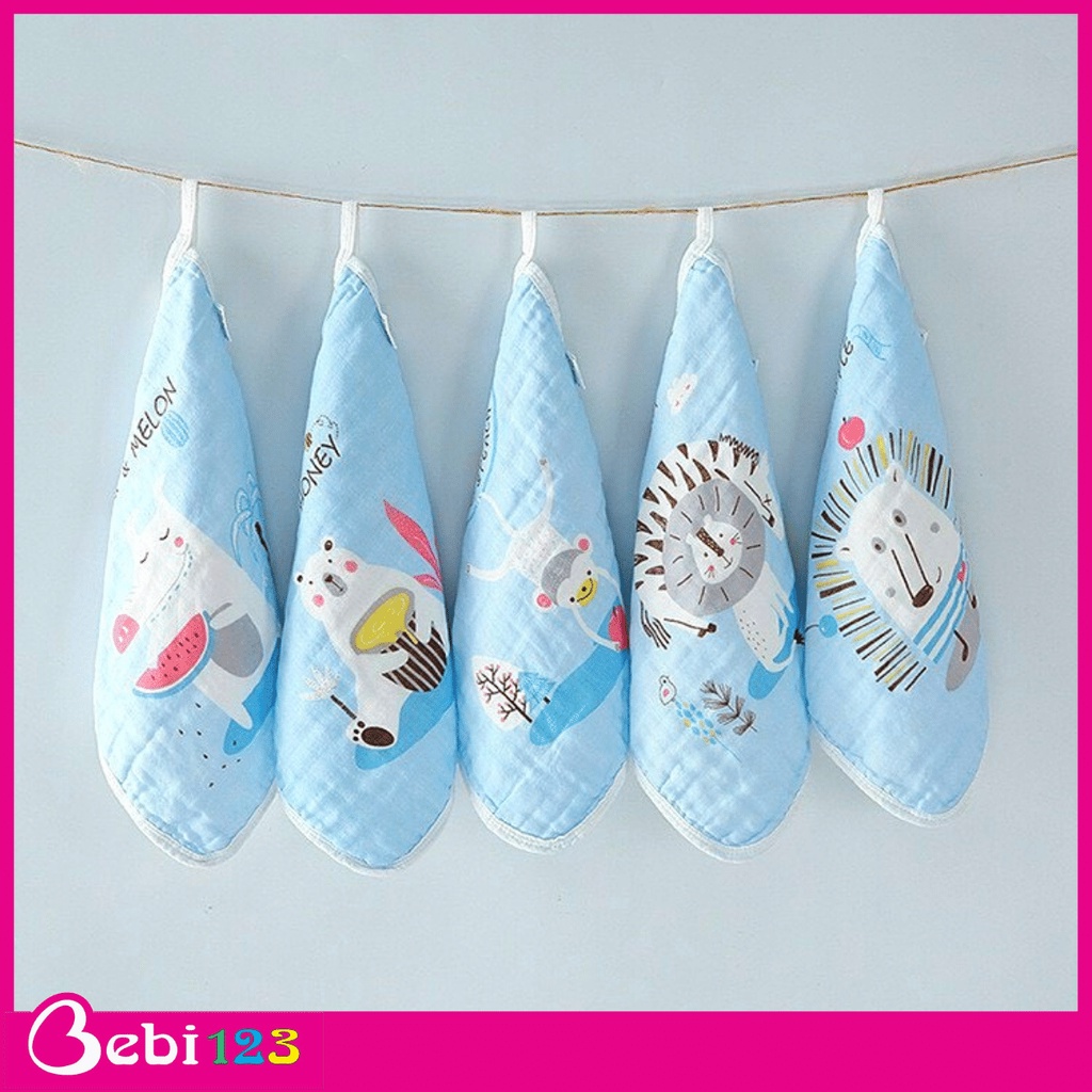 Set 5 khăn tay 3 Màu Cao Cấp, khăn sữa, khăn mặt Kiluta 6 lớp dày mịn 30x30cm cho bé