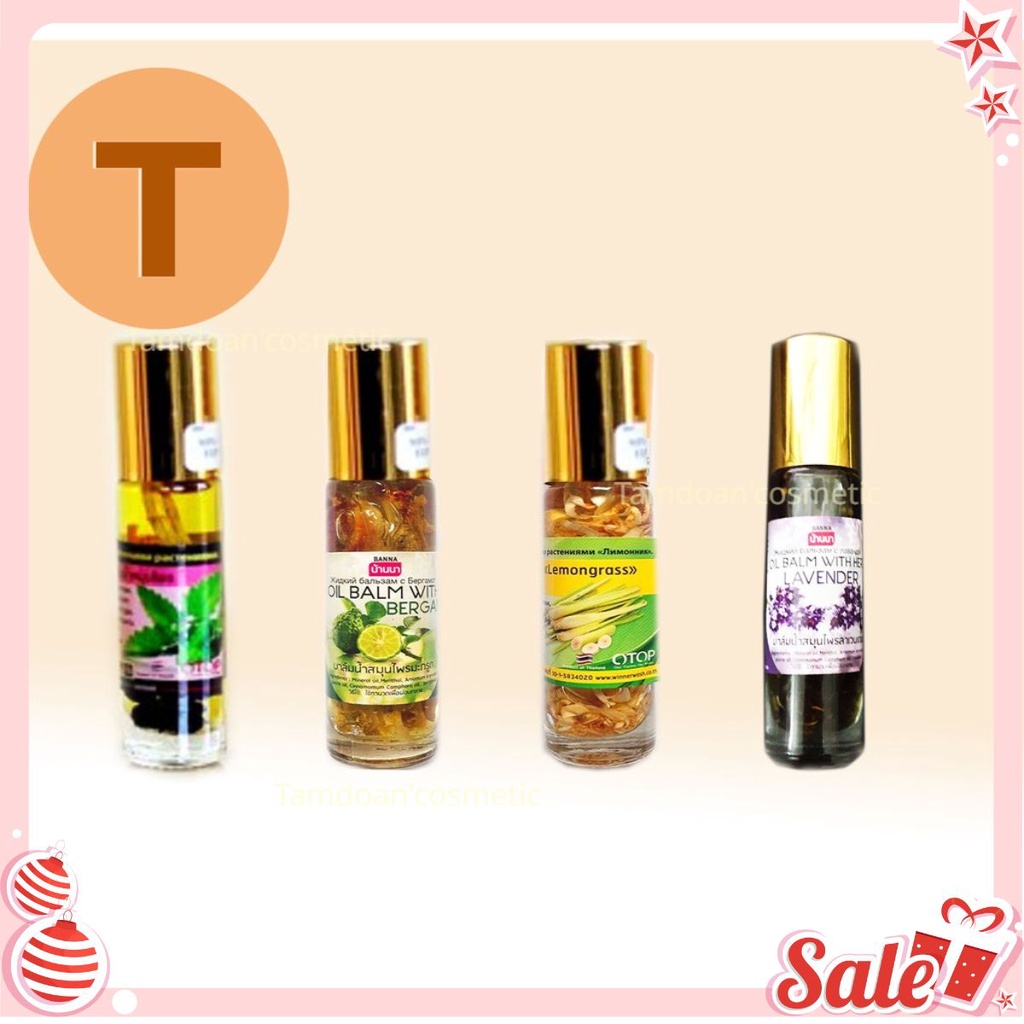 ❄ Combo 12 Chai Dầu lăn thảo dược bạc hà - chanh - sả - lavender Thái Lan 8ml ❄