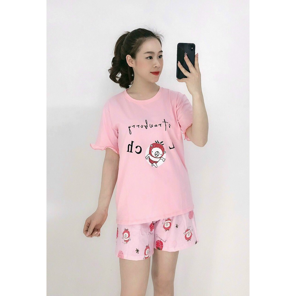 Bộ Cotton quần đùi-Bộ ngủ, bộ mặc nhà nữ họa tiết co dãn 4 chiều