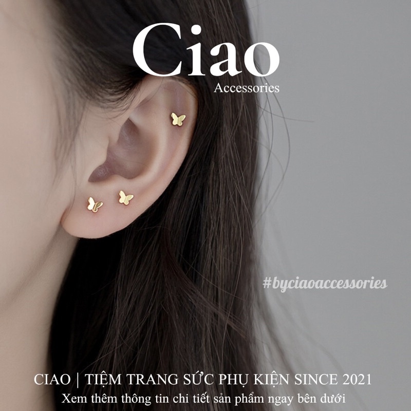 Khuyên tai/ Bông tai mạ bạc S925 thiết kế xinh xắn Butterfly Tiny Ciao