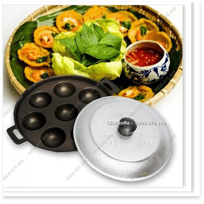 KHUÔN ĐỔ BÁNH KHỌT - BÁNH CĂN 8 LỖ HOẶC 12 LỖ TRÁNG MEN CHỐNG DÍNH -  6233