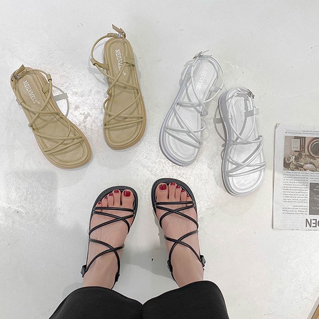 Giày Sandal Nữ Ulzzang Vintage, Dép Quai Hậu Cao Su Quai Chéo Đan Xen Đế Độn 5cm Hàn Quốc, Street Style - Iclassy_shoes