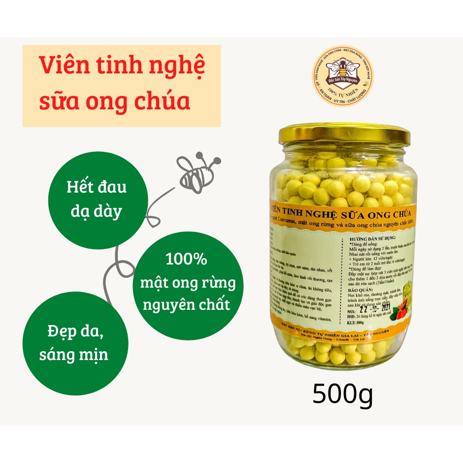 Viên Tinh Nghệ Mật Ong Rừng Sữa Ong Chúa 500g, An Toàn Chất Lượng 100% Tự Nhiên - Hỗ Trợ Điều Trị Đau Dạ Dày