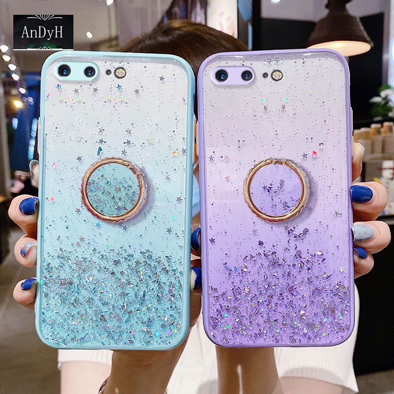 Ốp điện thoại họa tiết ngôi sao lấp lánh kèm giá đỡ nhẫn cho iPhone 8 Plus 7 Plus 6 Plus 6S Plus SE 2020