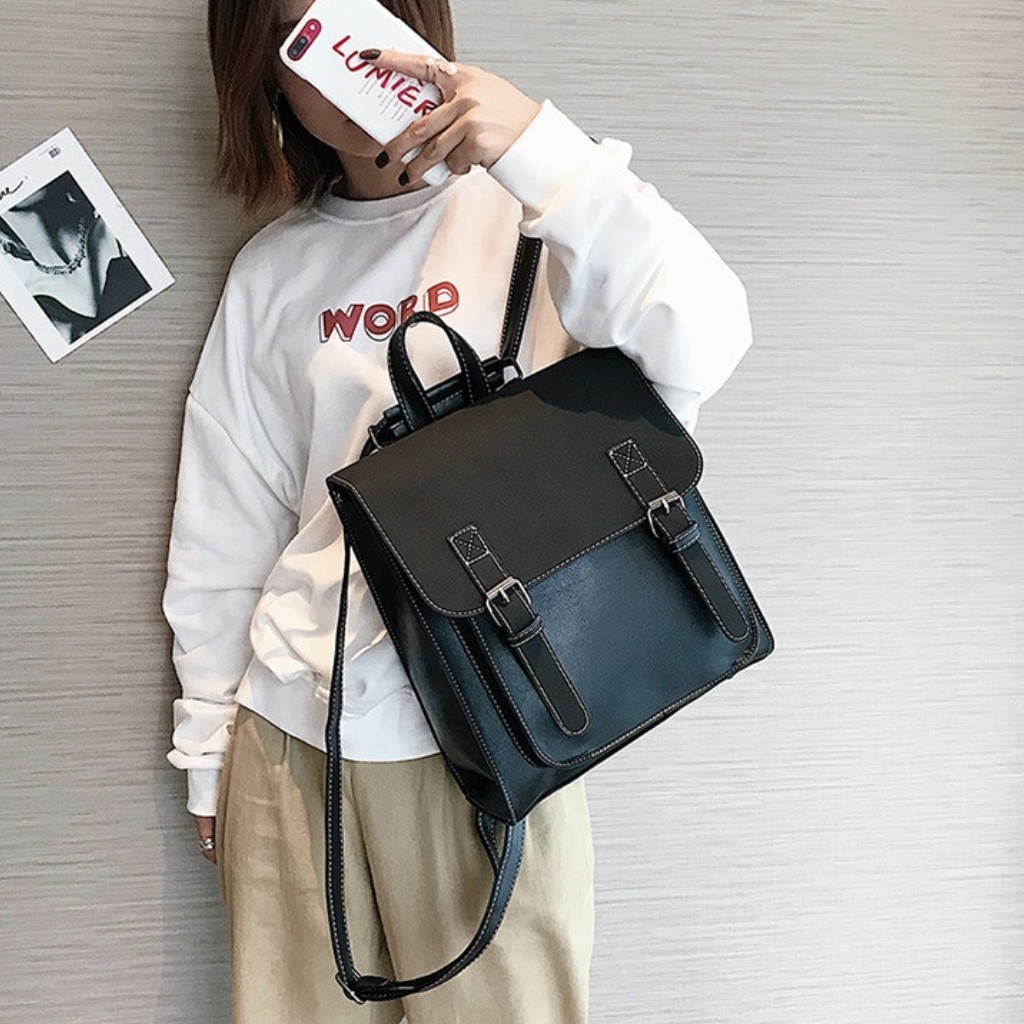 Balo Da❤️FREESHIP❤️Balo Nữ VINTAGE Phong Cách Thời Trang  Hàn Quốc Mẫu Mới 2021 MS21