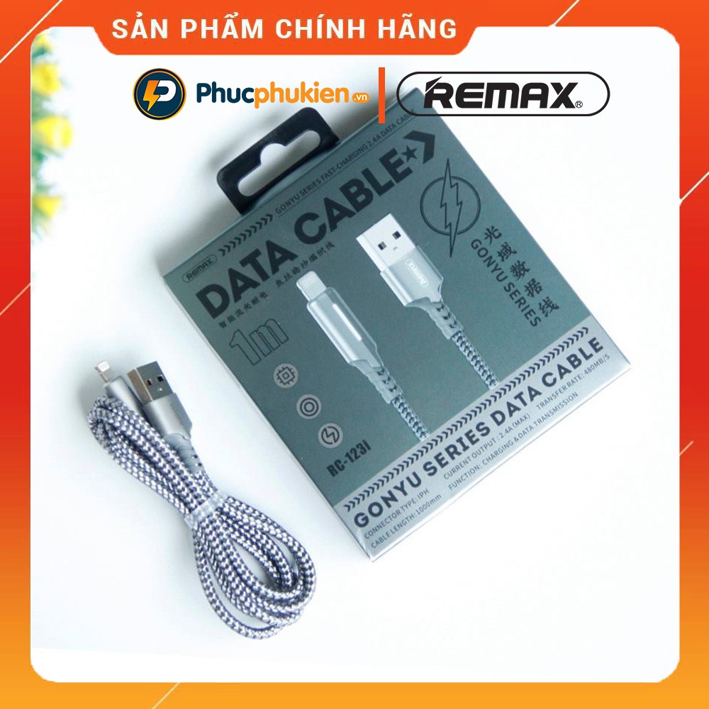 Dây sạc iPhone tự ngắt chính hãng Remax 123i - Cáp Lightning iPhone 5 - SE - 6 - 7 - 8 - X - Xs - Xs max - Phúc Phụ Kiện