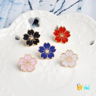 ((TiKi) Trâm Cài Áo Hình Hoa Anh Đào Màu Đen Trắng Hồng Đỏ Xanh Lam Cho Quần Áo / Túi Xách
