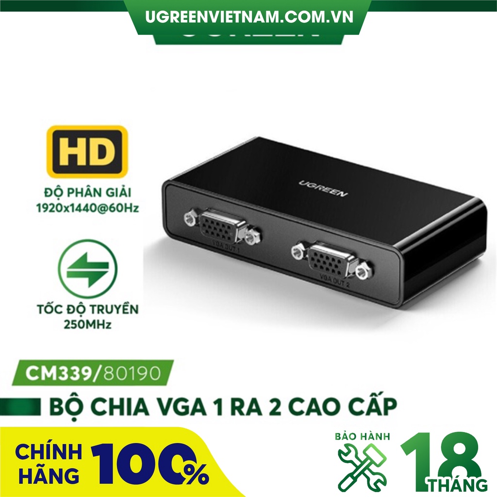 Bộ chia tín hiệu VGA 1 ra 2 màn hình Full HD Ugreen 80190 cao cấp (1-2)