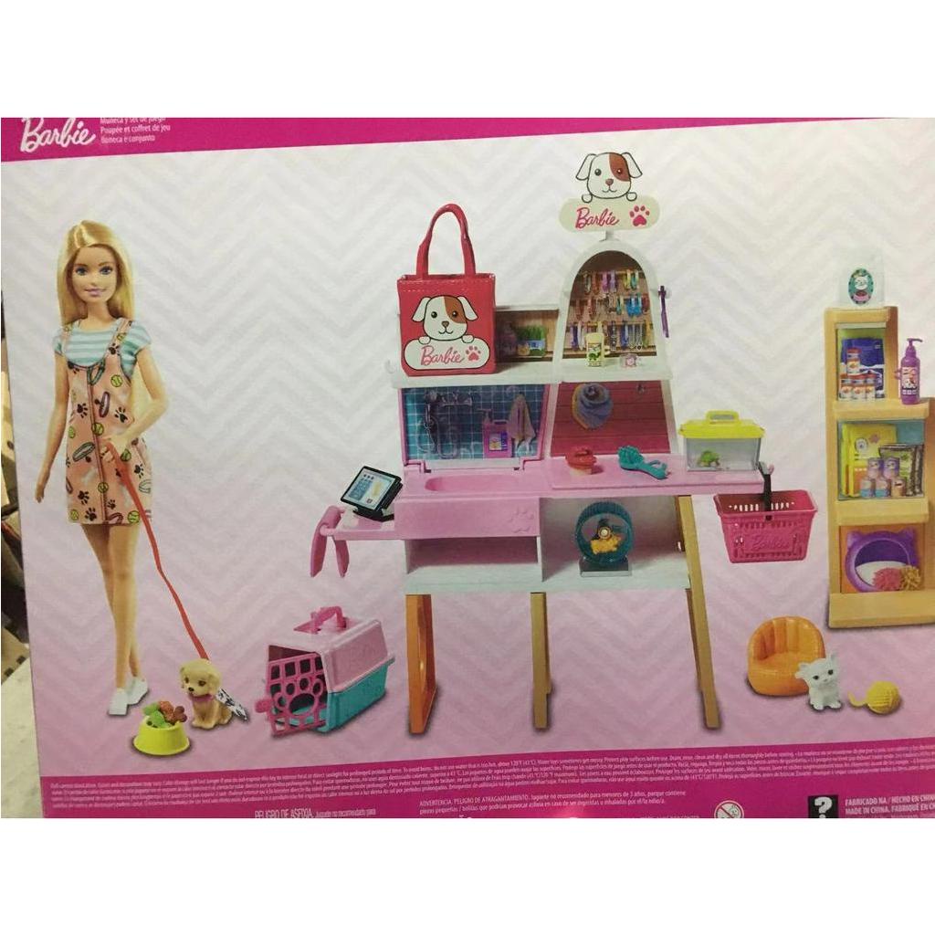 Barbie Doll and Playset, Pet Boutique with 4 Pets, Color-Change Grooming Feature and 20+ Themed Accessories GRG90 Búp Bê Barbie Và Thú Cưng Với 4 Thú Cưng Thay Đổi Màu Sắc Và Phụ Kiện 20 + Chủ Đề GRG90