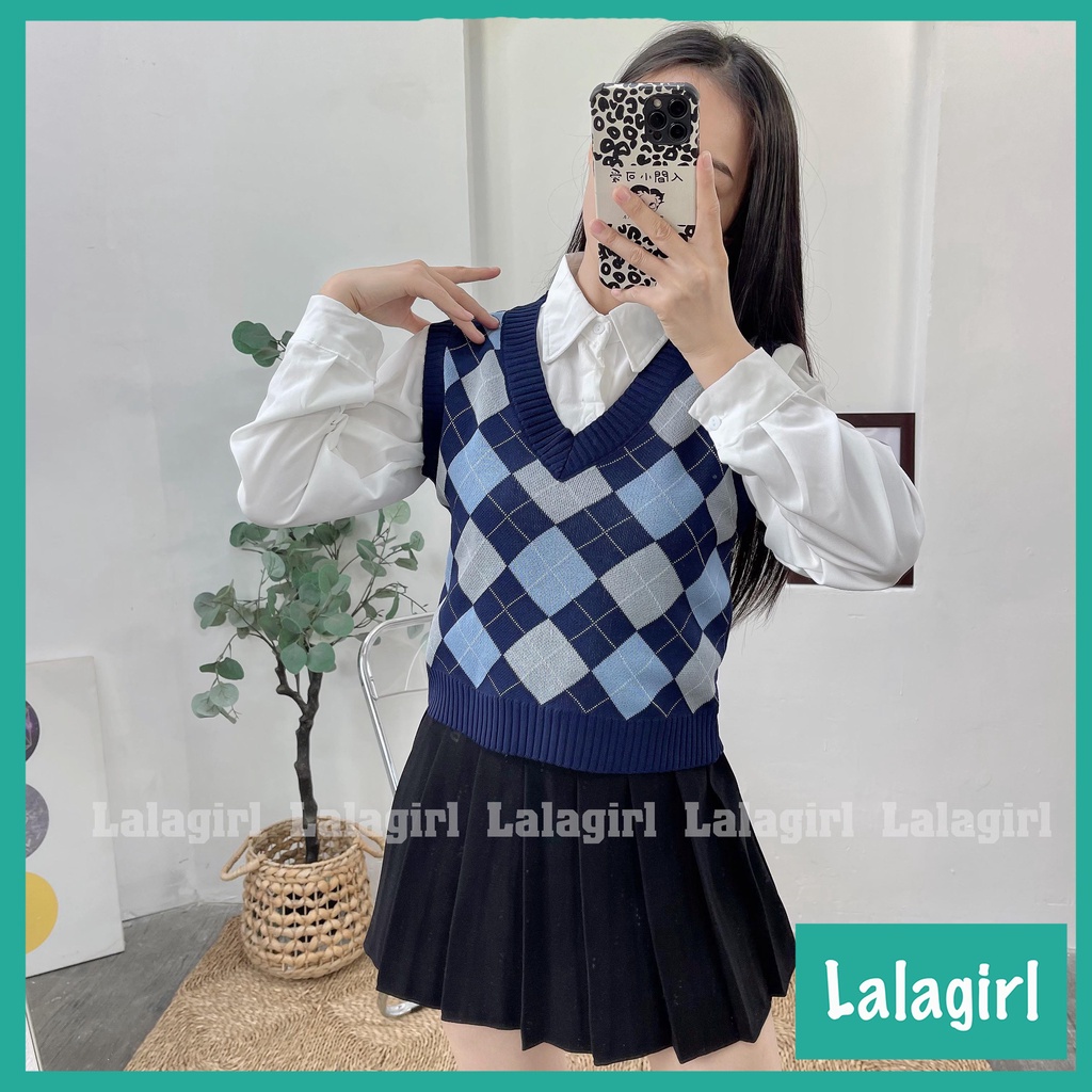 Áo gile len nữ họa tiết caro nhiều màu