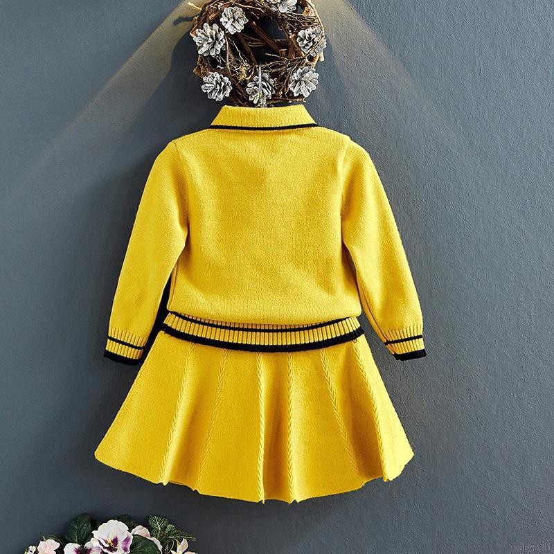 Set áo len tay dài phối chân váy xòe xinh xắn thời trang cho bé gái