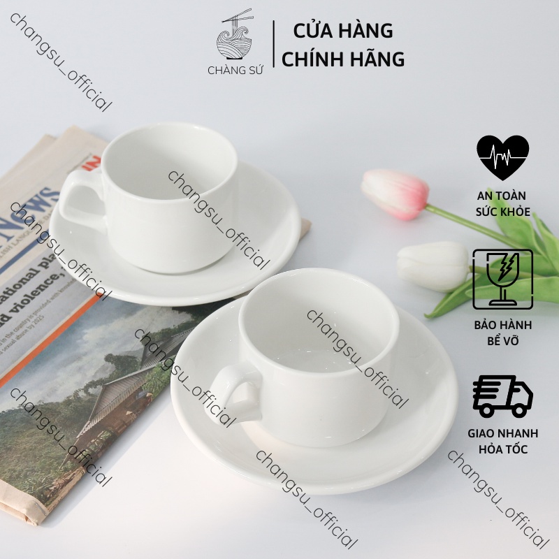 Tách trà, cafe trắng trơn và đĩa lót tách sứ Minh Châu bày tiệc, nhà hàng, quán nước - In theo yêu cầu | BigBuy360 - bigbuy360.vn