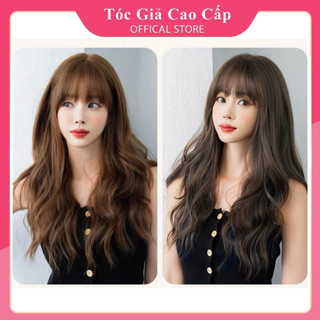 Tóc giả nữ đẹp nguyên đầu xù sóng dài mẫu mới, tặng kèm lưới trùm, C8269