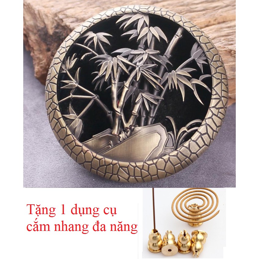 Lư đồng Đốt Hương Xông Trầm Hương Gang Cao Cấp Tre Việt + Hồ Lô Cắm Hương