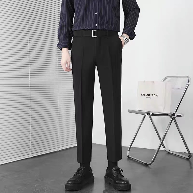 quần âu nam Kèm Dây Lưng Vải, màu đen ghi đậm ,ghi xám đẹp kiểu công sở hàn quốc cao cấp ống đứng côn suông rộng co giãn