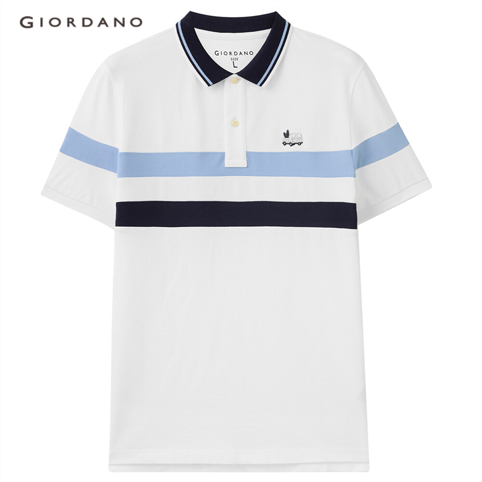 GIORDANO MEN Embroidery contrast pique polo shirt 13011011