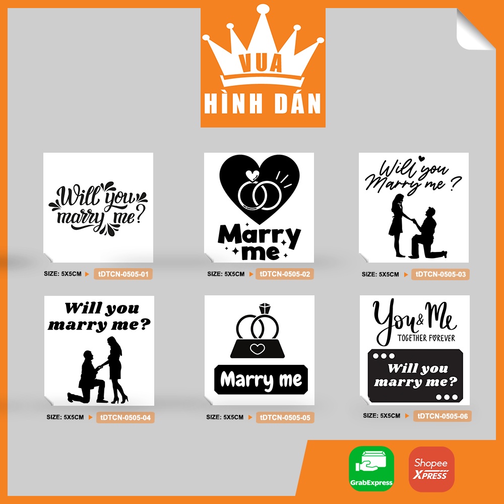 Set 50/100 nhãn dán WILL YOU MARRY ME 5x5cm - tem CẦU HÔN dán hộp gói quà, túi sản phẩm, kiện hàng (