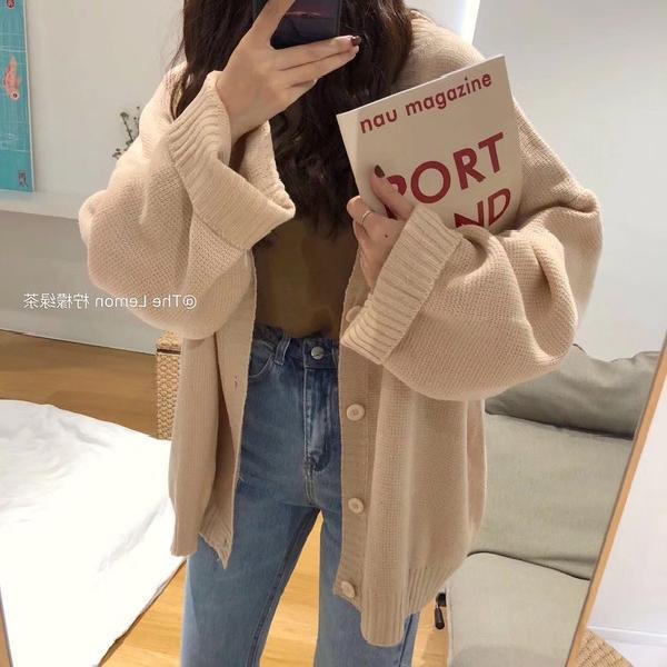 Áo khoác cardigan dệt kim dáng dài form rộng phối nút phong cách Hàn Quốc mới cho nữ