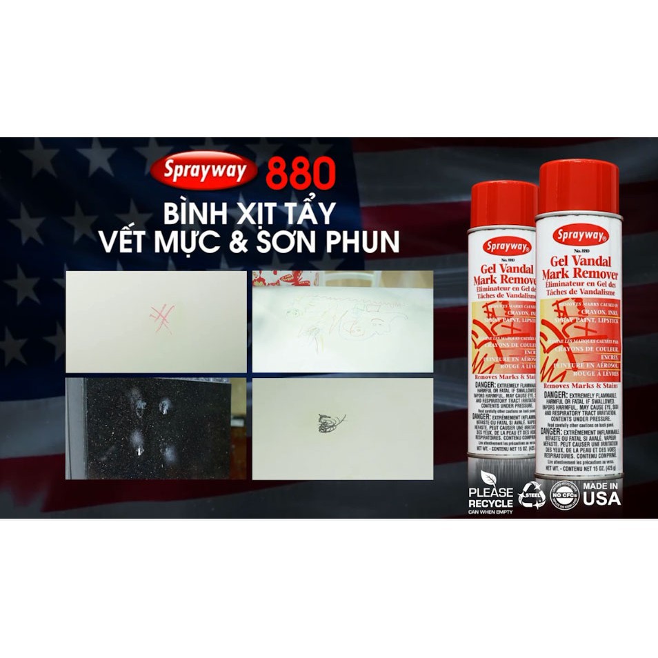 Chai xịt tẩy vết mực in, bút chì,son môi,bám trên tường tứ Mĩ Sprayway Gel Vandal Mark Remover 880 425g chamsocxe