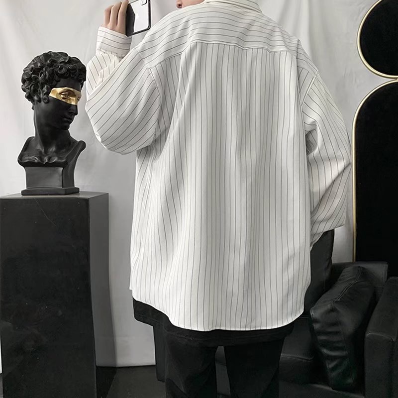 Áo Sơ Mi Nam Dài Tay Họa Tiết Sọc Trắng/Đen Thời Trang